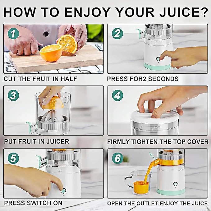 Automatic Separation Juicer, Electric Citrus Juicer, Portable Rechargeable Juicer Machines with USB Cable, Portable Juicer, Mini Multifunctional Fruit Squeezer