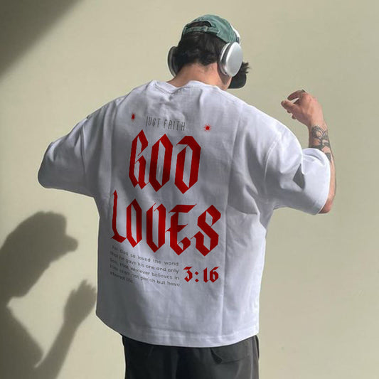 God Loves Print Short Sleeve T-shirt