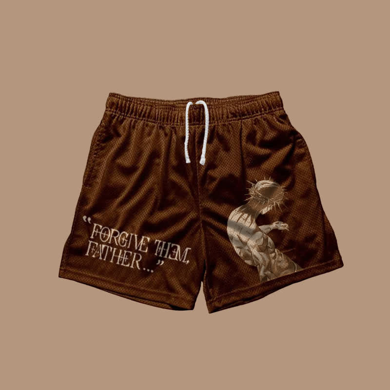 Forgive Them,Father Print Mesh Shorts