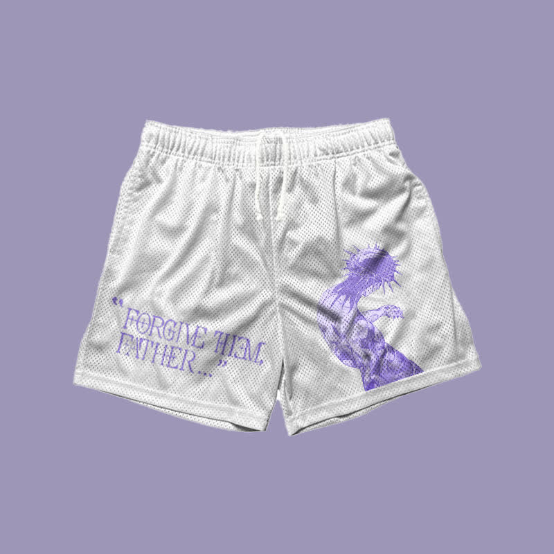 Forgive Them,Father Print Mesh Shorts