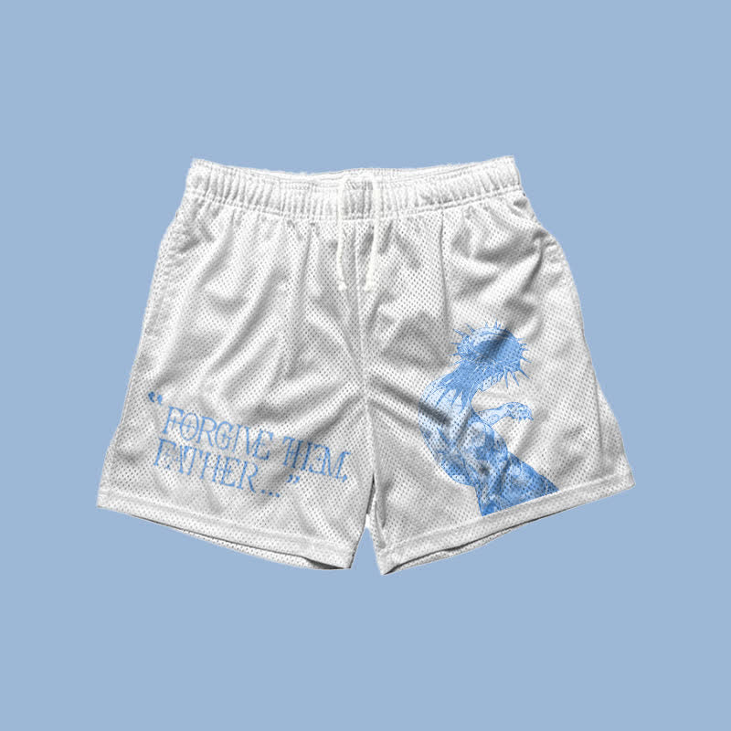 Forgive Them,Father Print Mesh Shorts