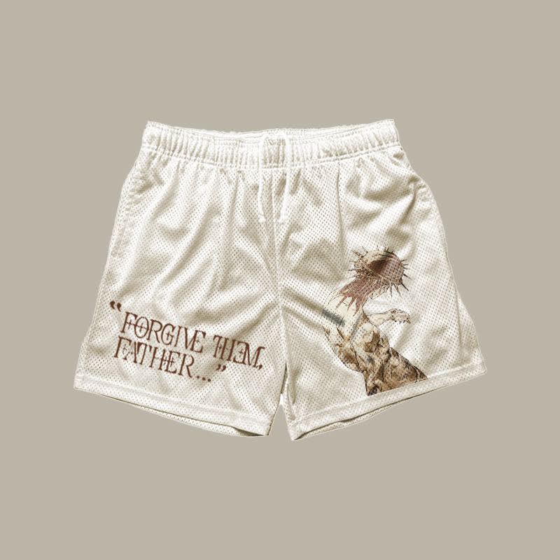 Forgive Them,Father Print Mesh Shorts