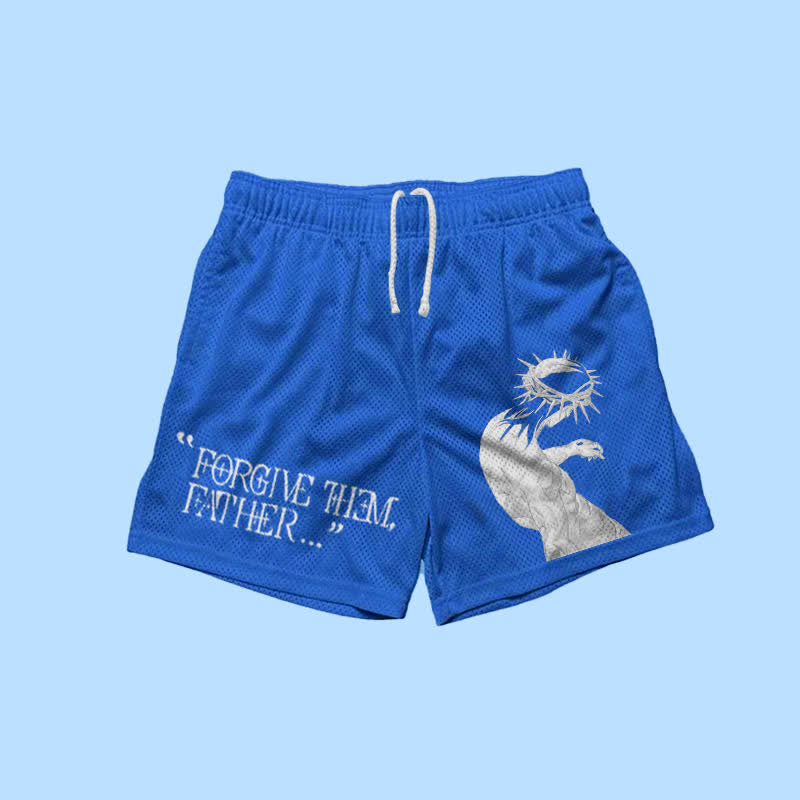 Forgive Them,Father Print Mesh Shorts