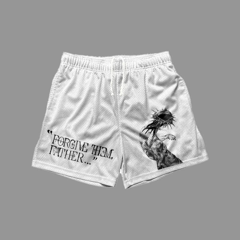 Forgive Them,Father Print Mesh Shorts