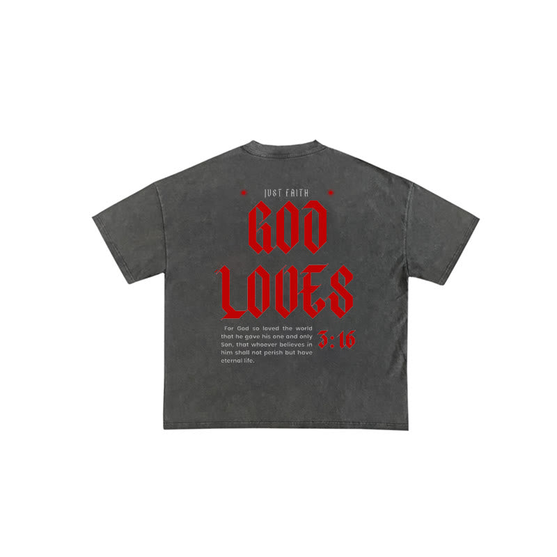 God Loves Print Short Sleeve T-shirt