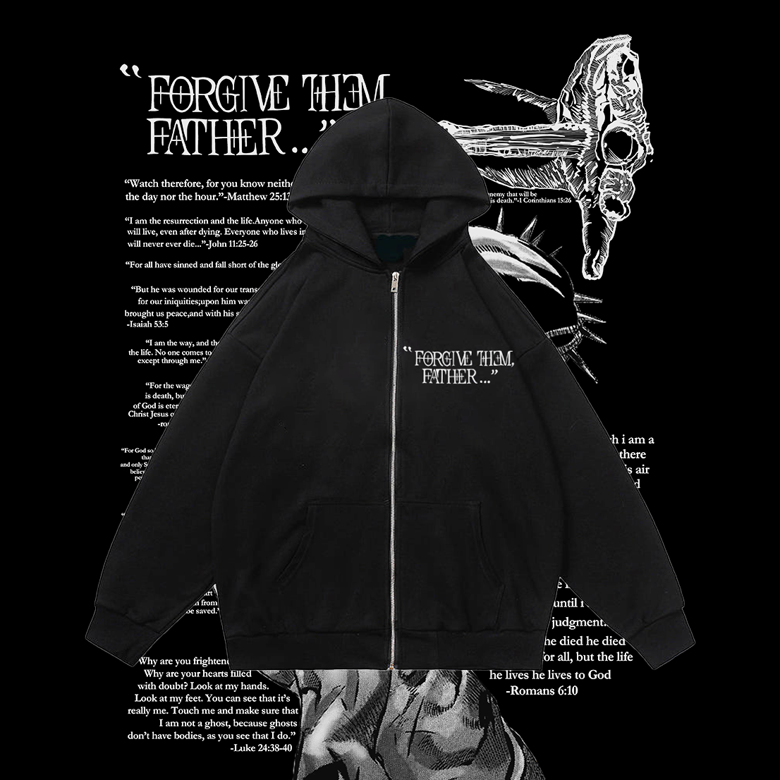100 Cotton™️ Them,Father Bible Verses Printed Zip Up Hoodie Barber Knight