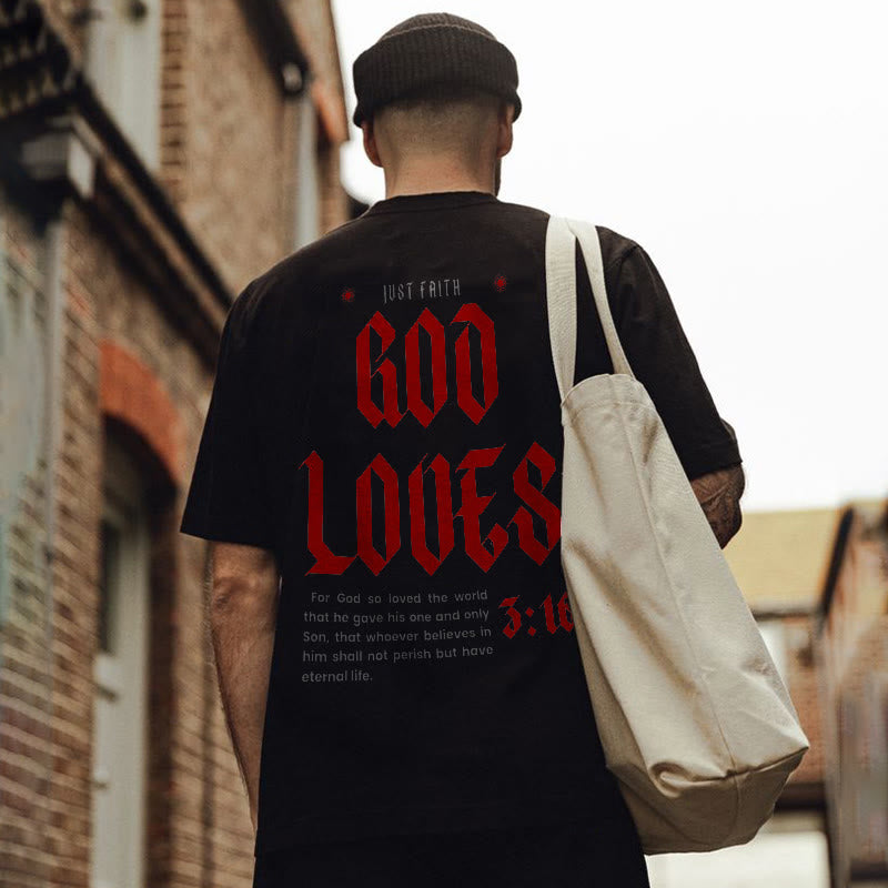God Loves Print Short Sleeve T-shirt
